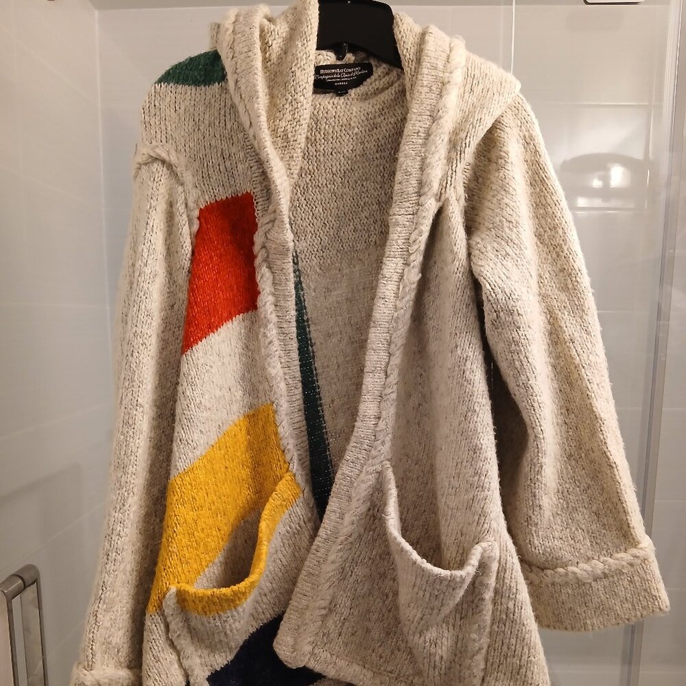 *Rare* Original Hudson Bay Shawl Poncho Fringe Wrap with Hood